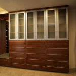 Contemporary Look in Coretto Cherry - Brushed Aluminum Foil Doors - Etched Glass
