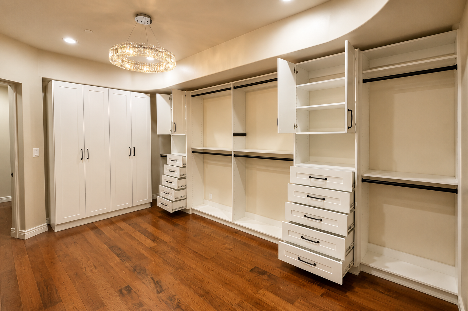 Closet Trends hero photo 5 - empty white closet with chandelier